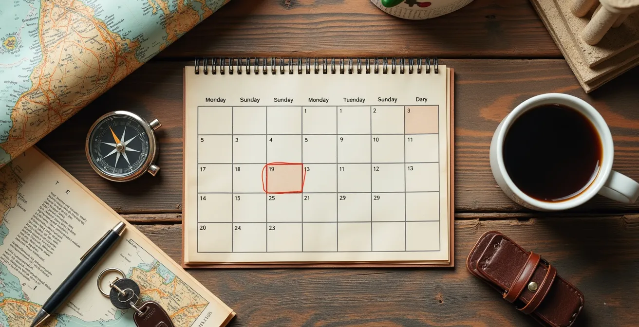 Calendario con segnate le domeniche gratuite accanto a chiavi del camper e mappa dell'Italia