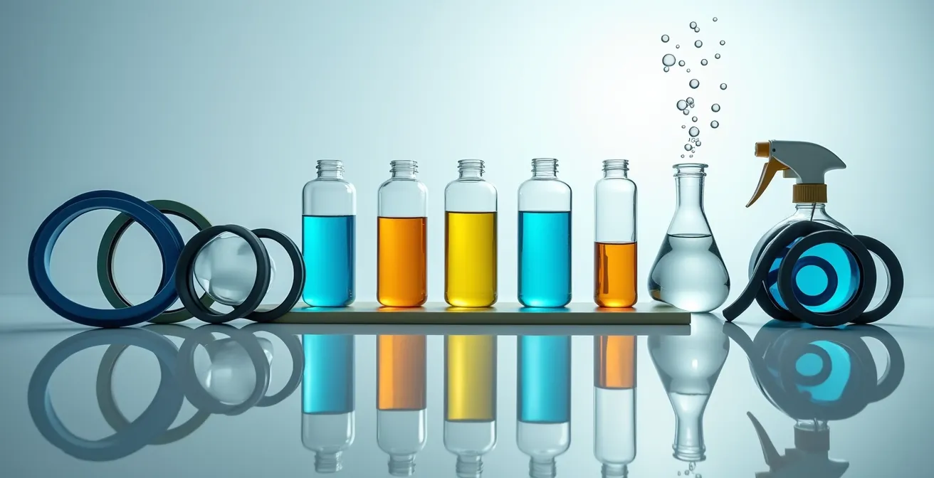 Confronto visivo tra diversi materiali di guarnizioni e prodotti chimici