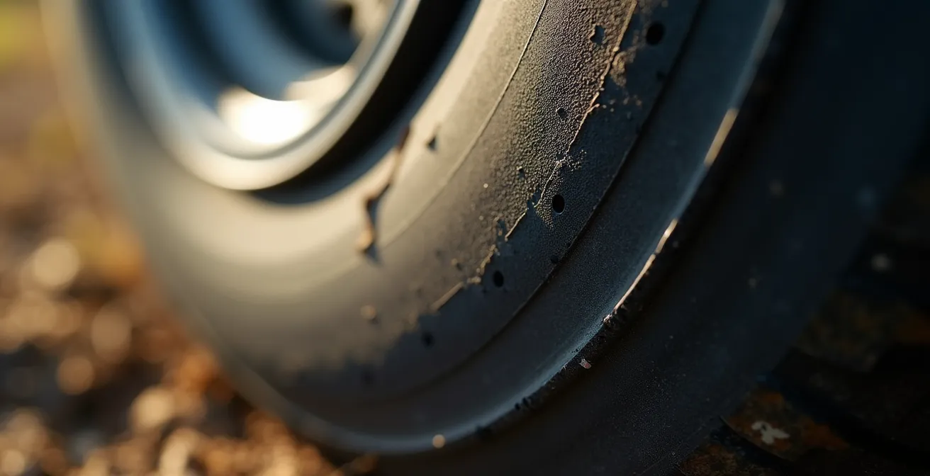 Dettaglio ravvicinato del codice DOT su pneumatico da camper