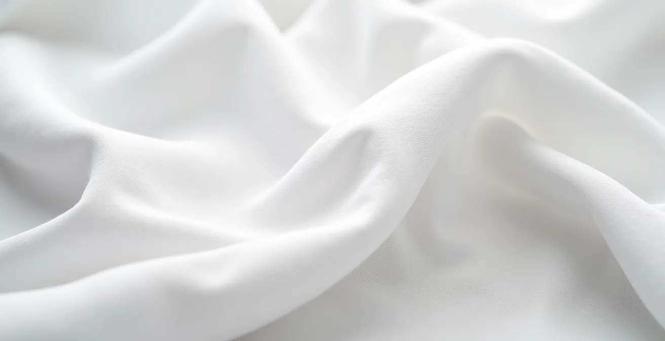 Dettaglio ravvicinato di lenzuola piegate con precisione industriale mostrando texture e pieghe professionali