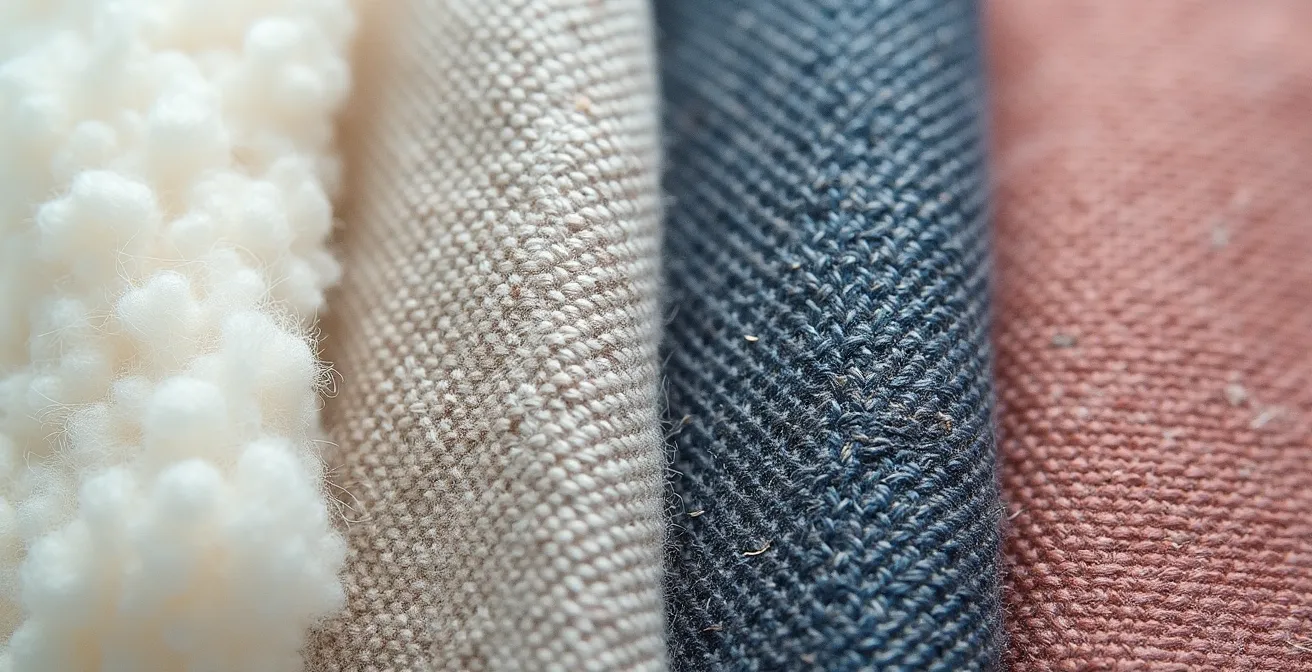 Dettaglio macro di tessuti tecnici per trekking con diverse trame