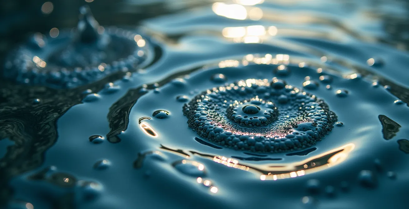 Vista dall'alto del fiume con diverse correnti visibili e formazioni d'acqua caratteristiche